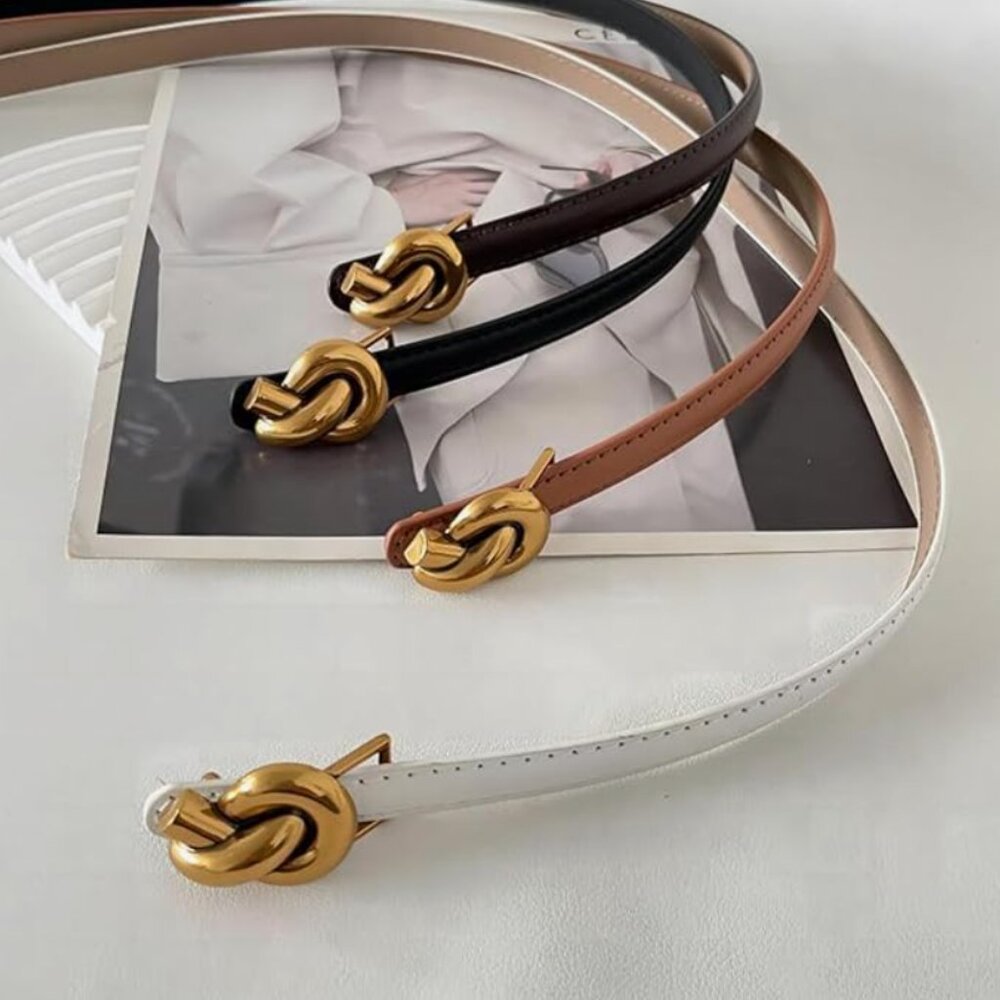 Metal Knot Buckle Skinny Waist Belt for Pants / Jeans / Dresses | Women - Picture 10 of 12